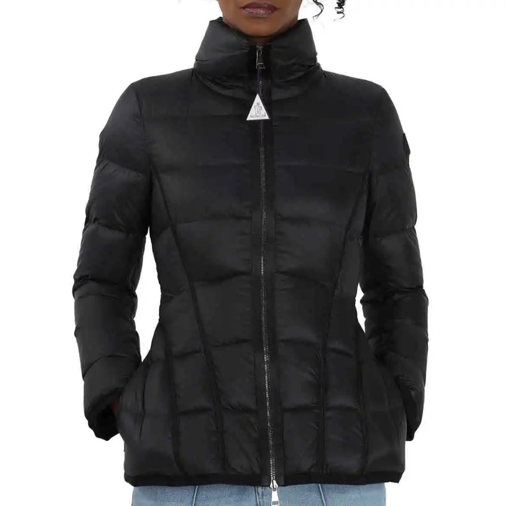 Moncler Ladies Black Logo-patch Padded Jacket - Medium